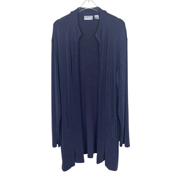 Chico's Travelers Open Front Cardigan Slinky Flowy Pockets Deep Purple Size 3 - Picture 1 of 14